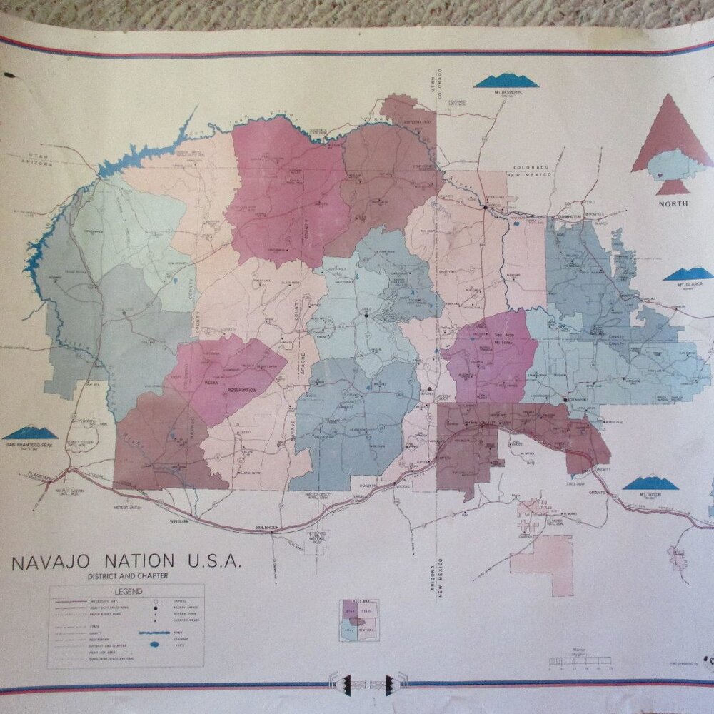 Vtg Ahasteen's Cartographic Engraving Services Navajo Nation USA Dist & Chap Map